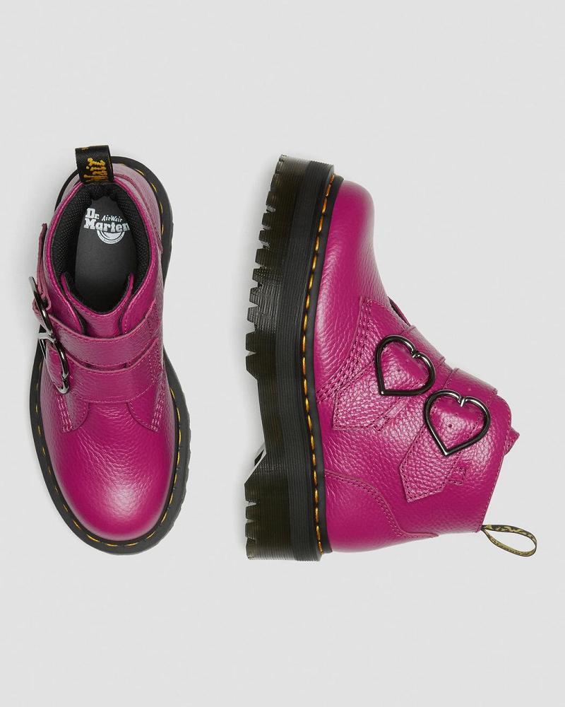 Dr Martens Devon Heart Læder Platform Støvler Dame Lyserød | DK 234DFM